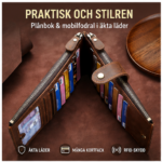 Rymlig plånbok i läderlook med mobilfack
