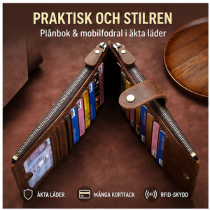 Rymlig plånbok i läderlook med mobilfack