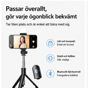 3-i-1 Selfiestick med Stativ, Bluetooth-fjärrkontroll
