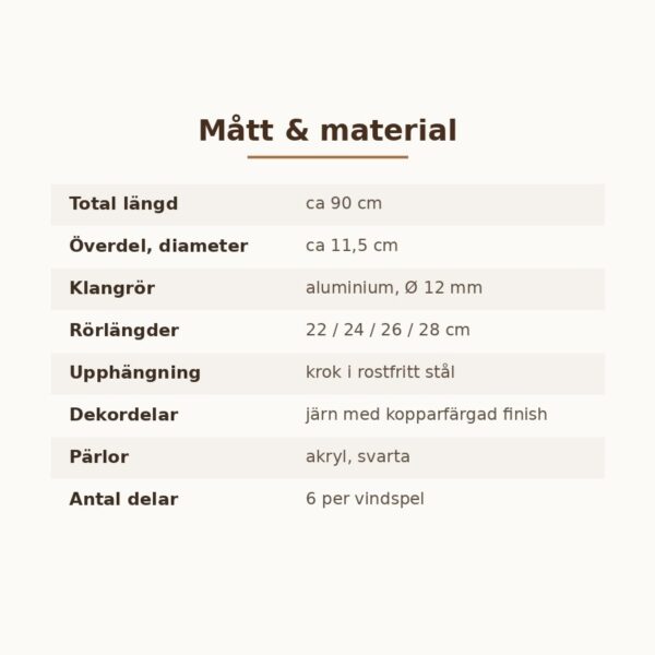 Vindspel i Kopparfärgad Metall med Djurmotiv – 90 cm – bild 6